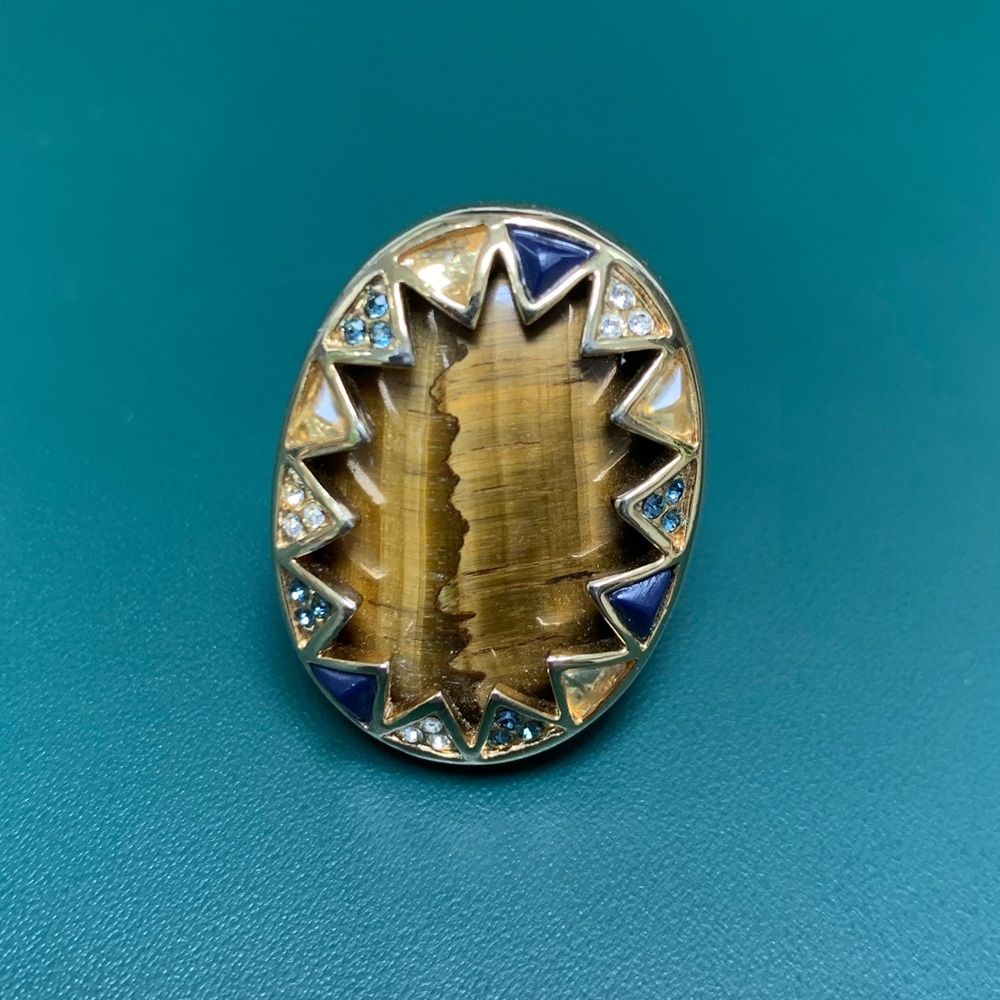 HOUSE OF HARLOW Gold Tone Ring Resin Tigers Eye Crystals | Size 6